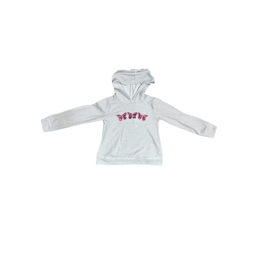 Btween gray and white striped hooded sweatshirt pink sequin butterflies k186